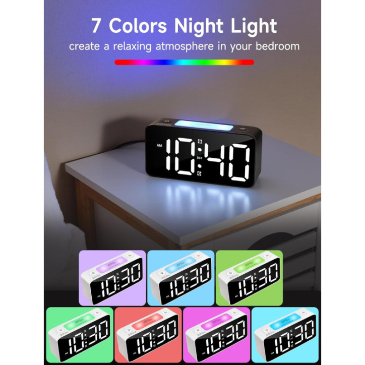 Cadmos Réveil Super Fort pour Adultes et Enfants avec Lumière Nocturne 7 Couleurs, Volume Réglable, Charge USB Cadmos Réveil Super Fort pour Adultes et Enfants avec Lumière Nocturne 7 Couleurs, Volume Réglable, Charge USB