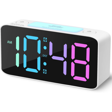 Cadmos Réveil Super Fort pour Adultes et Enfants avec Lumière Nocturne 7 Couleurs, Volume Réglable, Charge USB