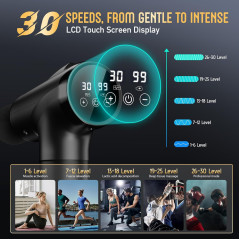 Deep Tissue Massage Gun, Handheld Electric Muscle Massager with 9 Attachments & 30 Speeds (Black)