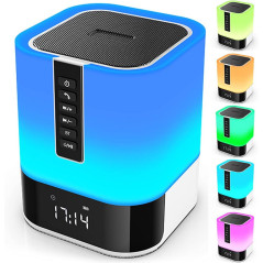 Enceinte Bluetooth Lampe de Nuit 5 en 1, Toucher, Multicolore, Réveil, Cadeau Idéal 10-14 ans