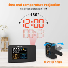 SMARTRO SC91 Projection Alarm Clock with Weather Station, Wireless Indoor-Outdoor Thermometer & Hygrometer