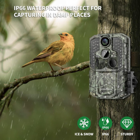 WOSPORTS 48MP 4K Trail Camera, 0.2s Trigger, Night Vision, IP66 Waterproof, 2.0'' LCD, 120° Wide Lens