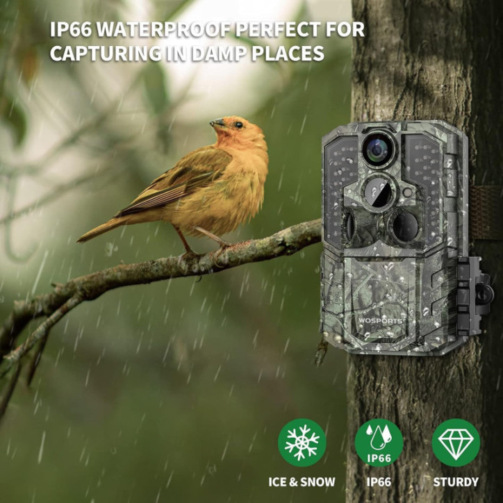 WOSPORTS 48MP 4K Trail Camera, 0.2s Trigger, Night Vision, IP66 Waterproof, 2.0'' LCD, 120° Wide Lens WOSPORTS 48MP 4K Trail Camera, 0.2s Trigger, Night Vision, IP66 Waterproof, 2.0'' LCD, 120° Wide Lens