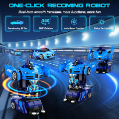 Remote Control Transforming Robot Car for Kids – 360° Rotation & LED Lights