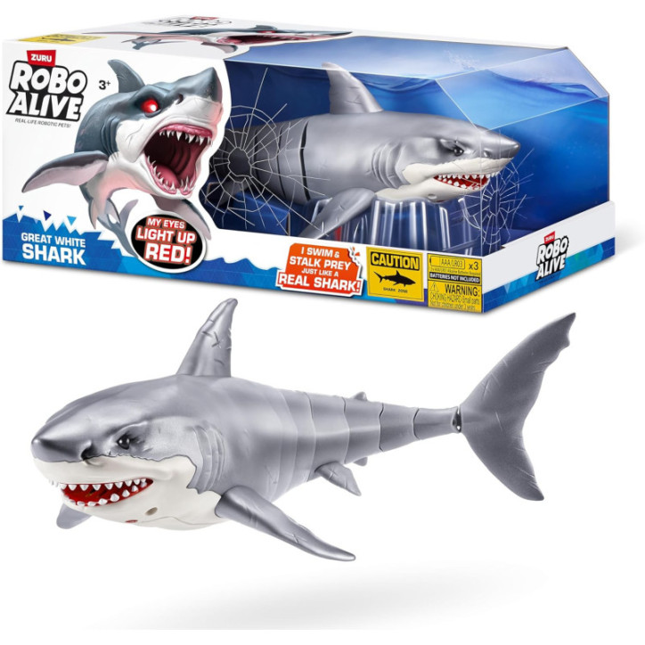 Robo Alive Great White Shark Series 1 by Zuru – Battery-Powered Light-Up Robotic Pool & Bath Toy Robo Alive Great White Shark Series 1 by Zuru – Battery-Powered Light-Up Robotic Pool & Bath Toy