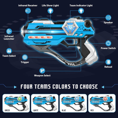 Set Laser Tag 2 pistolets avec gilets LED pour enfants et adultes