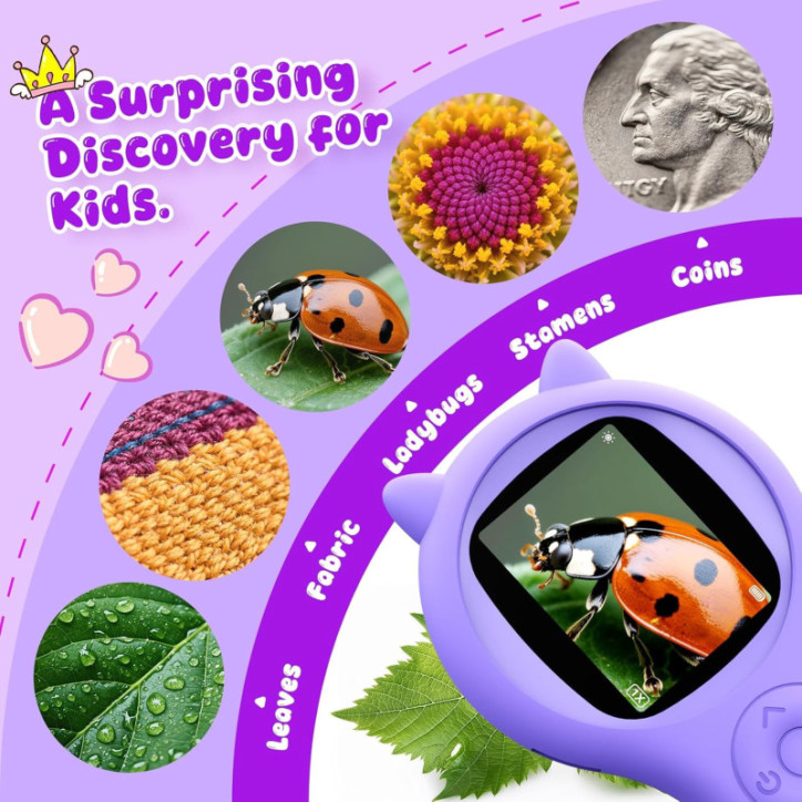 Mini Pocket Handheld Microscope for Kids - STEM Educational Science Toy for Ages 5-12, Purple Mini Pocket Handheld Microscope for Kids - STEM Educational Science Toy for Ages 5-12, Purple
