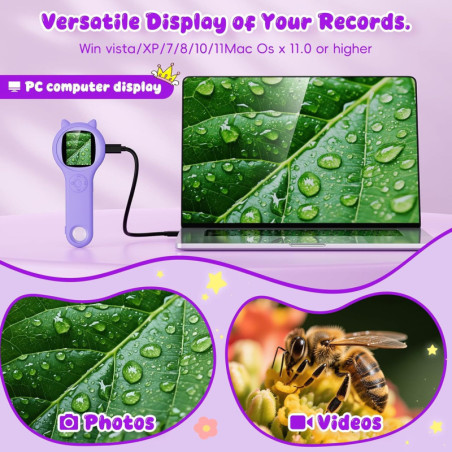 Microscope Portable Mini pour Enfants - Jouet Éducatif STEM Cadeau Anniversaire Noël Filles 5-12 Ans (Violet)