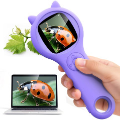 Kids Mini Pocket Microscope - STEM Science Toy for Ages 5-12 (Purple)