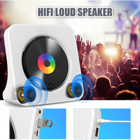 Gueray Portable Bluetooth CD Player with HiFi Speakers & FM Radio