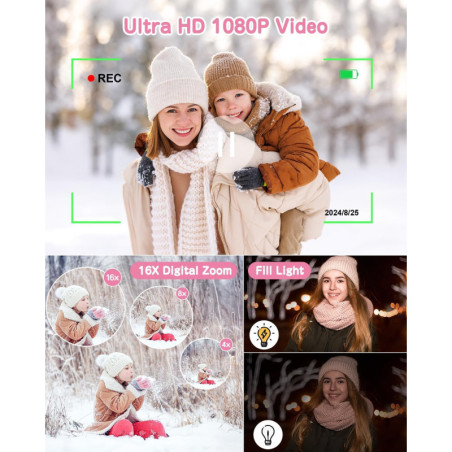 Kids Instant Print Camera 48MP Selfie Digital Toy for Ages 4-9 - Pink