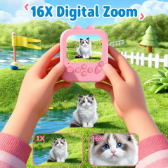 Appareil Photo Instantané Enfants Gleeglee 1080P Rose Chat - Cadeau Anniversaire Noël 3-10 Ans