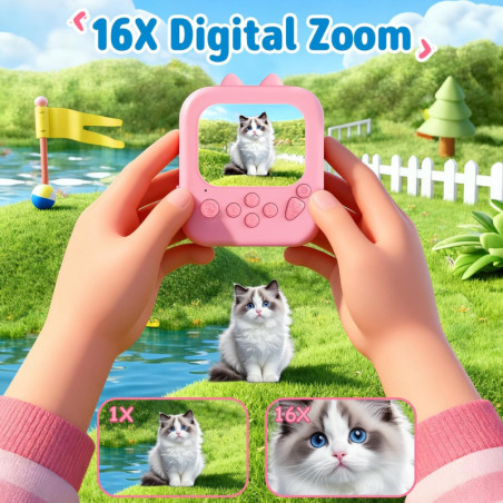 Gleeglee Kids Instant Print Camera 1080P - Pink Cat Toy for Ages 3-10, Perfect Christmas Birthday Gift