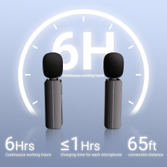 2 Pack Wireless Mini Lavalier Lapel Microphones for iPhone & Android, 65ft Cordless, Noise Reduction, 6H Battery