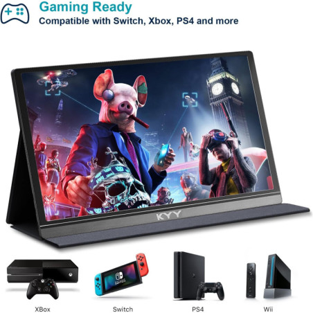 KYY 15.6 Portable 1080P FHD USB-C Gaming Monitor with Speakers & Cover