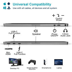 KYY 15.6 Portable 1080P FHD USB-C Gaming Monitor with Speakers & Cover
