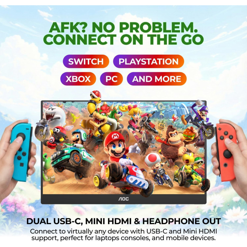 AOC 16T20 15.6 FHD Portable Monitor with USB-C, HDMI & Speakers