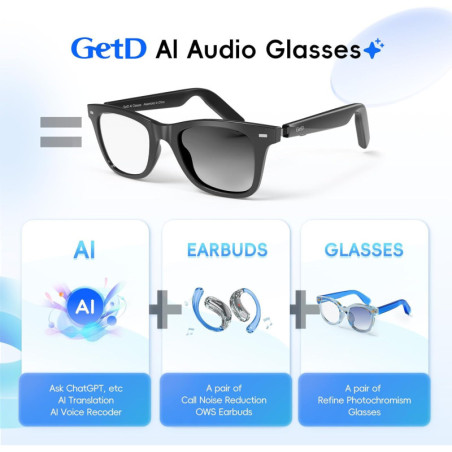 GetD AI Smart Glasses for Men & Women – ChatGPT-Powered, 145-Language Translation, 11H Music, Bluetooth, Photochromic Lens