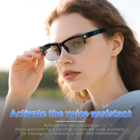 Lunettes Intelligentes Bluetooth Unisexes avec Son Ouvert, Verres Photochromiques & Assistant Vocal
