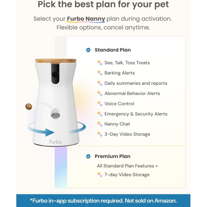 Furbo 360° Dog Camera with Treat Dispenser, 2-Way Audio & Safety Alerts - Requires 3mo Subscription Furbo 360° Dog Camera with Treat Dispenser, 2-Way Audio & Safety Alerts - Requires 3mo Subscription
