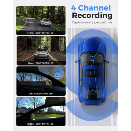 360° 4-Channel Dash Cam with GPS, 5G WiFi, Night Vision & 128GB Card