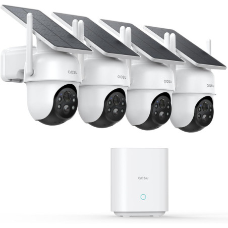aosu 4-Cam Outdoor Wireless Security Camera System, Solar-Powered, 360° Pan & Tilt, 2K Night Vision, No Subscription