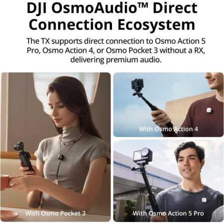 DJI Mic Mini (2 émetteurs + 1 récepteur) - Micro-cravate sans fil ultraléger, 48h, réduction bruit, vlog