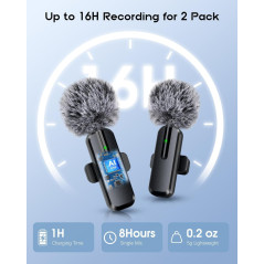 Wireless Mini Lavalier Microphones 2-Pack for iPhone, iPad, Android - Bluetooth Clip-on Lapel Mics with Noise Reduction for Reco