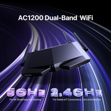 Tenda AC1200 Smart WiFi Router Dual Band High Speed with Smart APP, 4 Ethernet Ports, Guest WiFi & Parental Controls