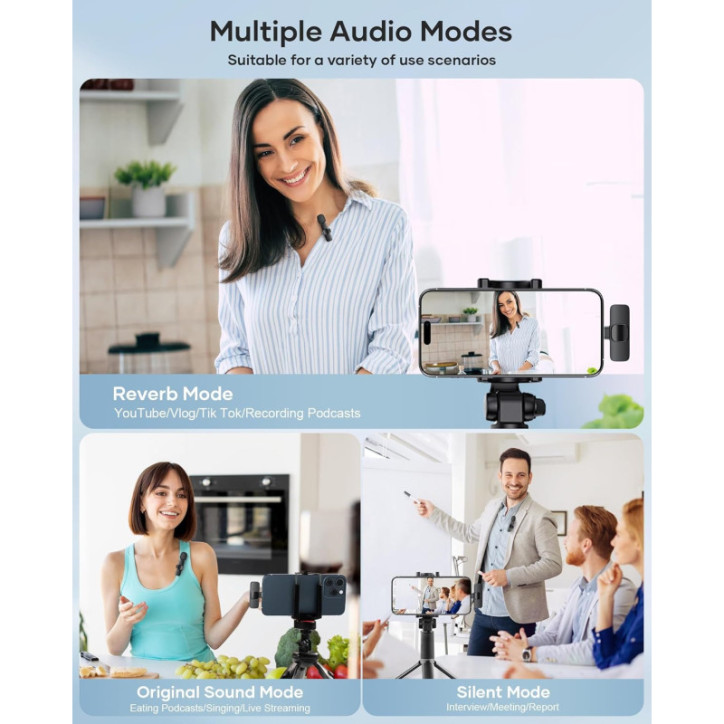 2 Pack Wireless Lavalier Microphones for iPhone, Android – Noise-Reduction Lapel Mics for Video, Podcast, Vlog