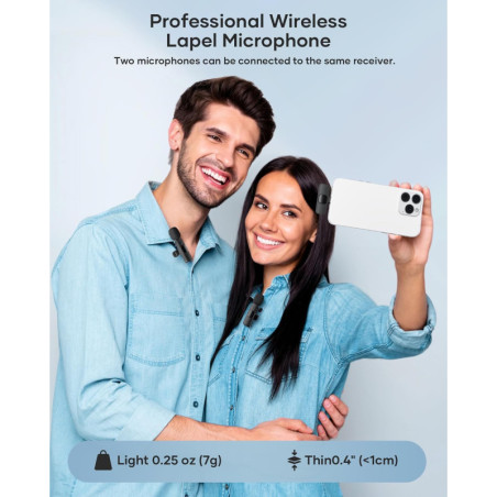 2 Pack Wireless Lavalier Microphones for iPhone, Android – Noise-Reduction Lapel Mics for Video, Podcast, Vlog