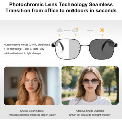 Lunettes Intelligentes Unisexes, Bluetooth, Anti-Lumière Bleue, Photochromiques et Polarisées avec Audio