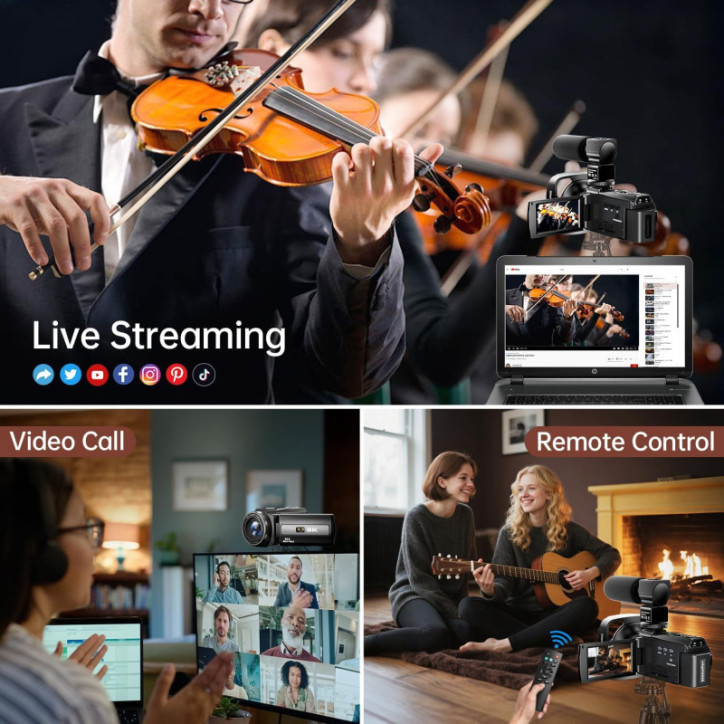 Caméra Vidéo 8K 88MP UHD WiFi Vlogging 18X Zoom, Vision Nocturne IR, Écran Tactile 3 + Accessoires