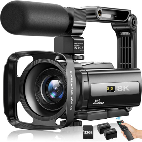 8K 88MP UHD Vlogging Camera with 18X Zoom, IR Night Vision, 3 Touchscreen, WiFi, 32GB Card & Accessories