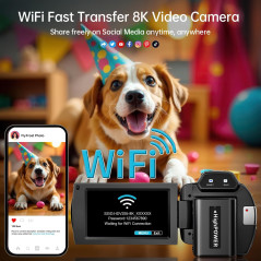 Caméra 8K UHD 88MP WiFi Vlogging 18X Zoom Vision Nuit