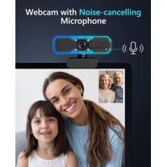 NBPOWER 1080P 60FPS Webcam with Mic, Autofocus & RGB Light for PC/Mac