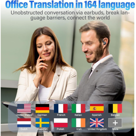 Écouteurs Traduction IA Temps Réel, 164 Langues, Bluetooth 5.4, 5 Modes, 48H Autonomie, Affaires/Voyage/Apprentissage