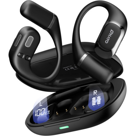 Open Ear Bluetooth Headphones 5.4 with Ergonomic Earhook, Touch Control, 40H Playtime, IPX6 Waterproof (Black)