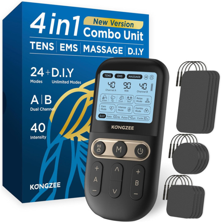 Appareil 4 en 1 TENS & EMS Thérapie, Soulagement Douleur, Rechargeable, 12 Électrodes, Certifié FDA Appareil 4 en 1 TENS & EMS Thérapie, Soulagement Douleur, Rechargeable, 12 Électrodes, Certifié FDA