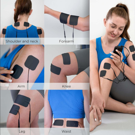 Appareil 4 en 1 TENS & EMS Thérapie, Soulagement Douleur, Rechargeable, 12 Électrodes, Certifié FDA