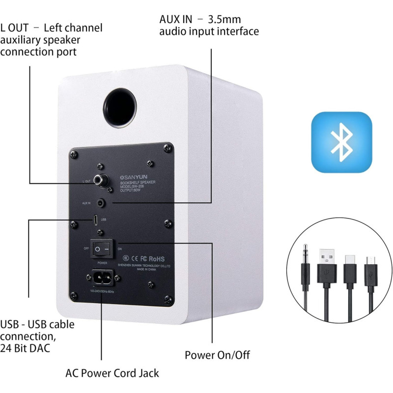 Sanyun SW208 3 Bluetooth 5.0 Bookshelf Speakers – 60W, 3D Sound