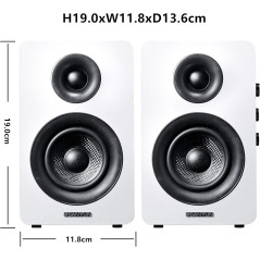 Sanyun SW208 3 Active Bluetooth 5.0 Bookshelf Speakers 60W Carbon Fiber with 24bit DAC 3D Surround Sound (White)
