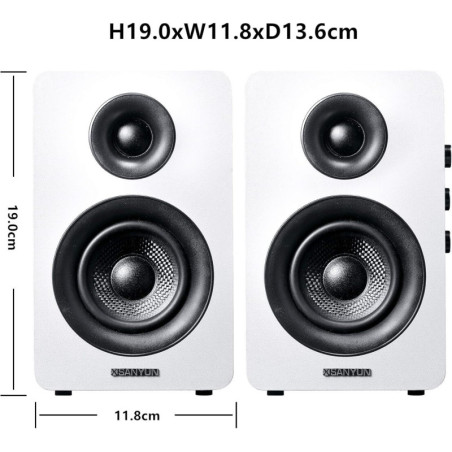Sanyun SW208 3 Active Bluetooth 5.0 Bookshelf Speakers 60W Carbon Fiber with 24bit DAC 3D Surround Sound (White)