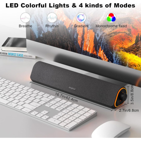 SOULION R50 Bluetooth Computer Soundbar with LED Lights, USB Powered, 3.5mm Wired PC Speakers for Desktop