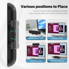 Haut-parleurs PC USB-C, Son Puissant, Contrôle Volume Noir