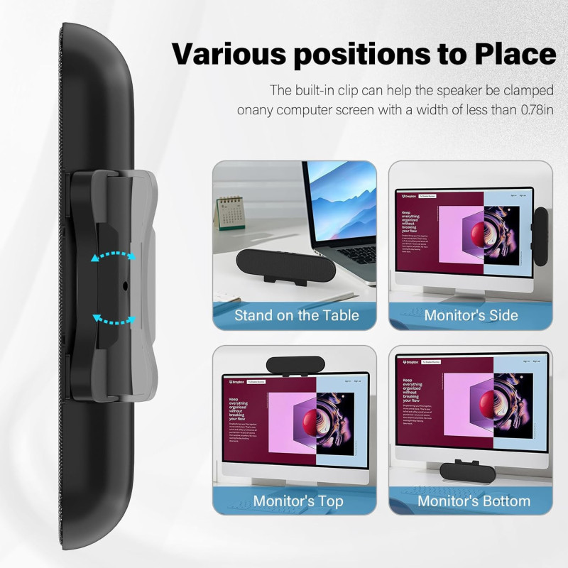 Haut-parleurs PC USB-C, Son Puissant, Contrôle Volume Noir