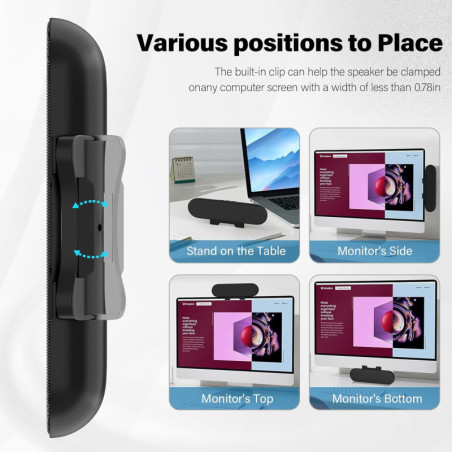 Loud Desktop Computer Speakers with Volume Control & USB-C Adapter - Black
