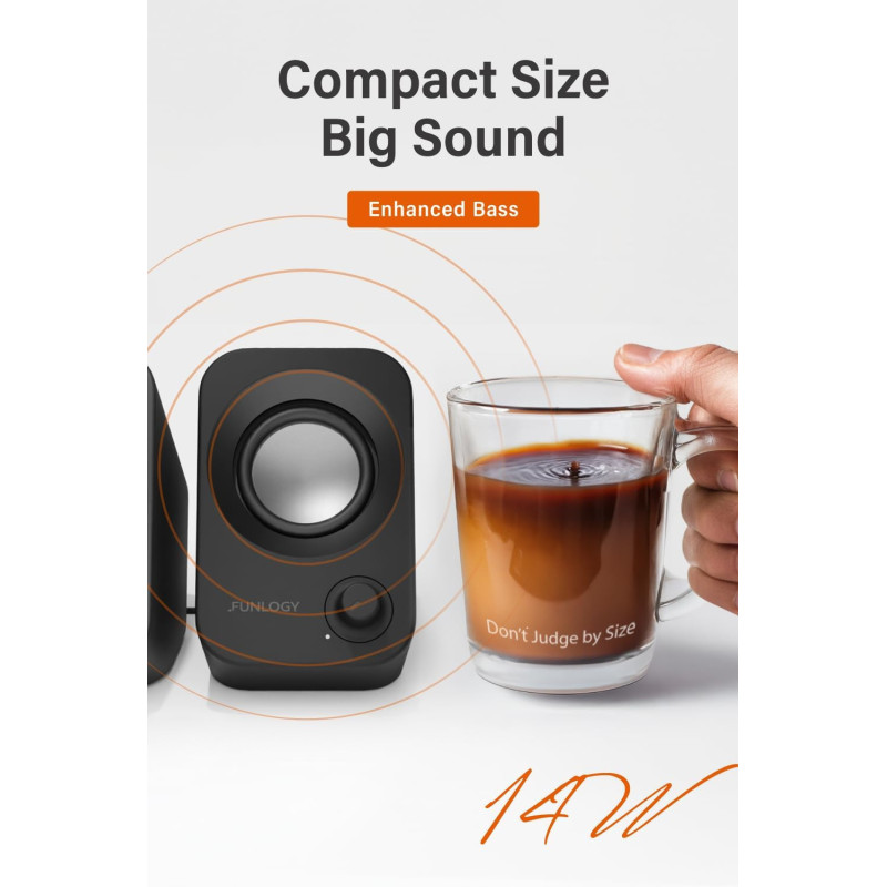 14W Stereo USB PC Speakers with 30° Tilt & Volume Control – Compact Black