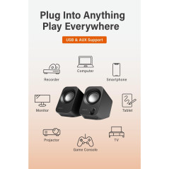 Enceintes PC 14W Stéréo USB Compactes avec Contrôle Volume