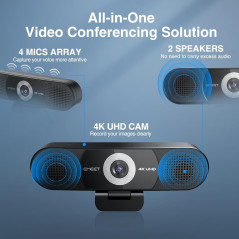 EMEET C980 PRO Webcam 4K, Micro 3D, Haut-Parleurs Intégrés